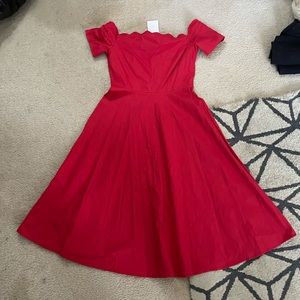 Off the shoulder, tea length, a-line dress
